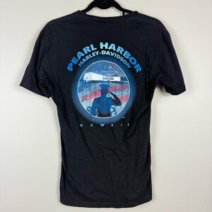 Harley Davidson Top Pearl Harbor Shirt Womens Small Black Short Sleeve Military